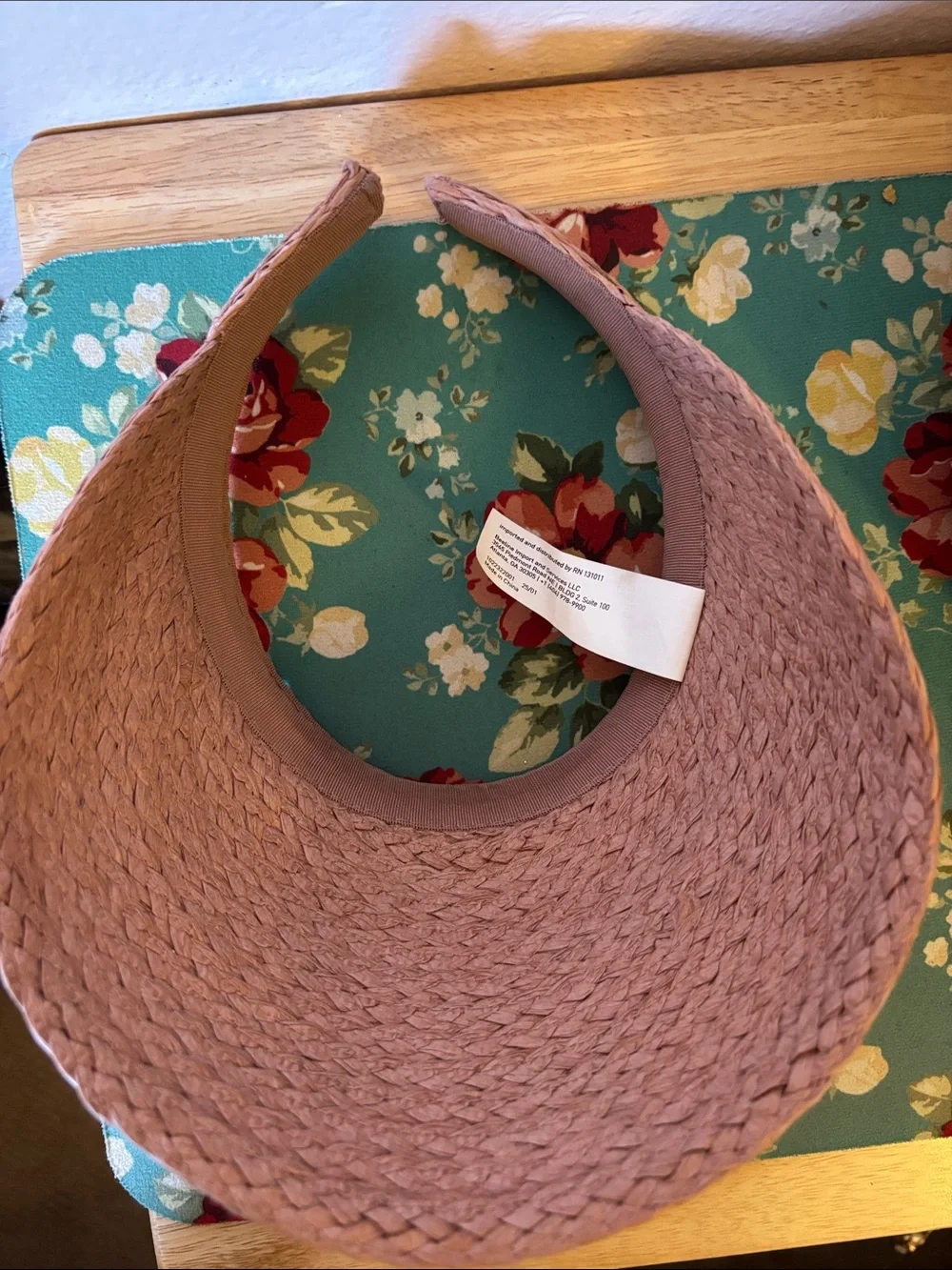 Woman’s Woven Straw Visor, Pink Sun Hat